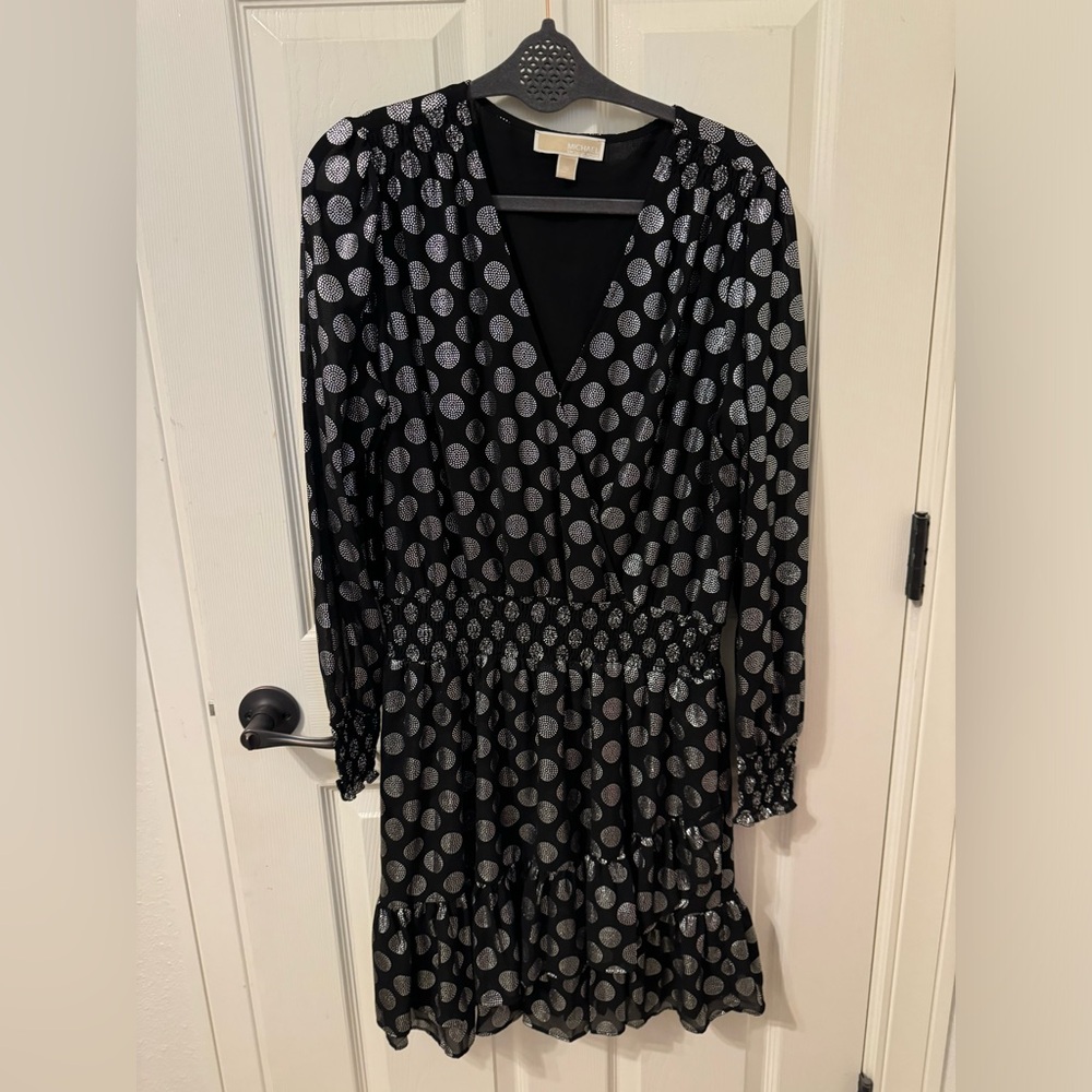 Long sleeve black and silver dress